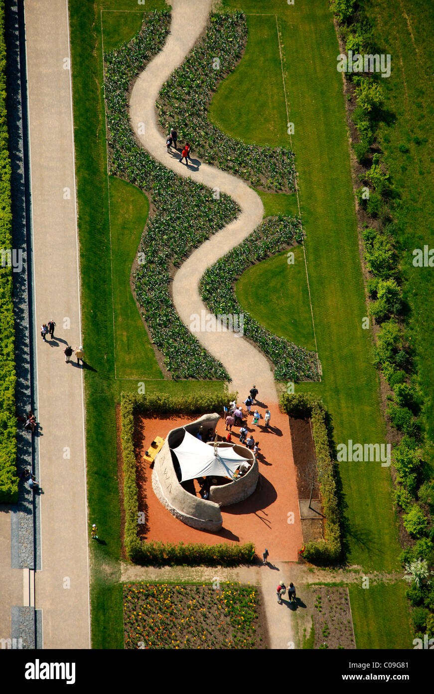 Vue aérienne, Landesgartenschau Hemer, exposition Jardin Pays Hemer, Maerkischer Kreis, district de Sauerland Banque D'Images