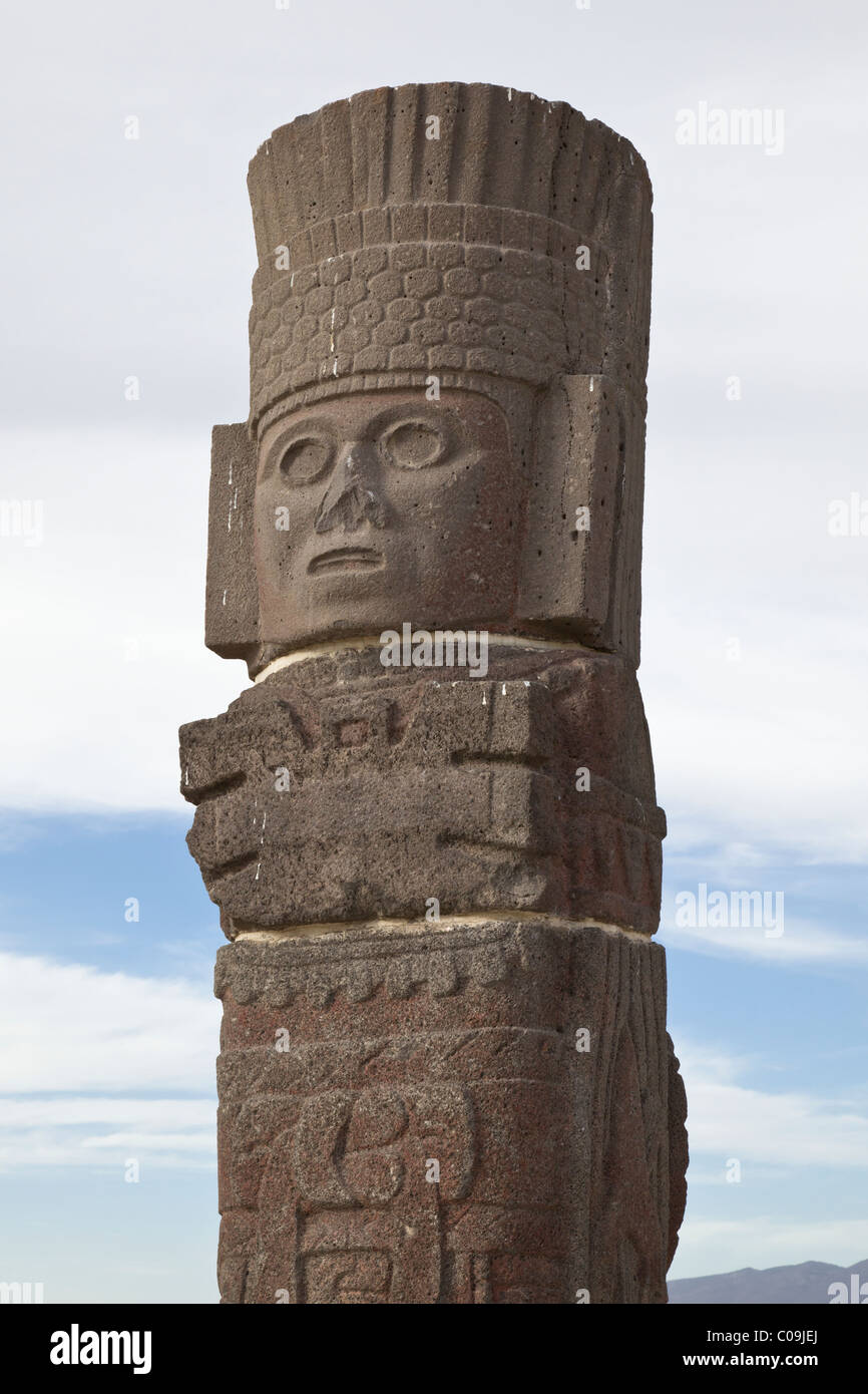 Détail d'un guerrier Atlante toltèque figure dans l'ancienne capitale toltèque de Tula dans le centre du Mexique. Banque D'Images