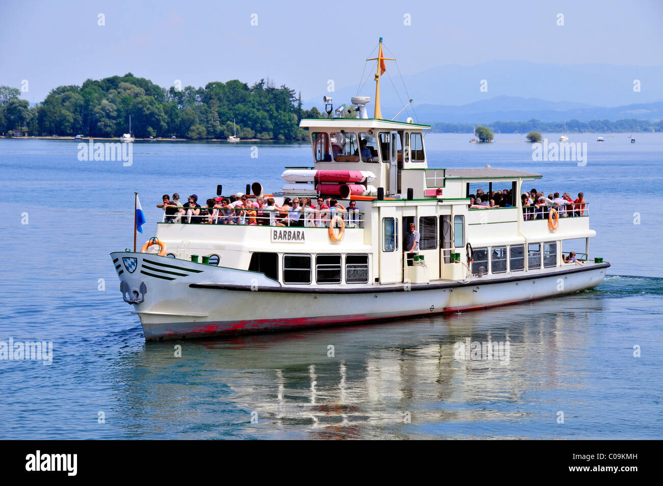 La location de bateau, Barbara, de la compagnie de navigation sur le Chiemsee Fraueninsel, Women's Island, le lac de Chiemsee, Chiemgau, Bavière Banque D'Images