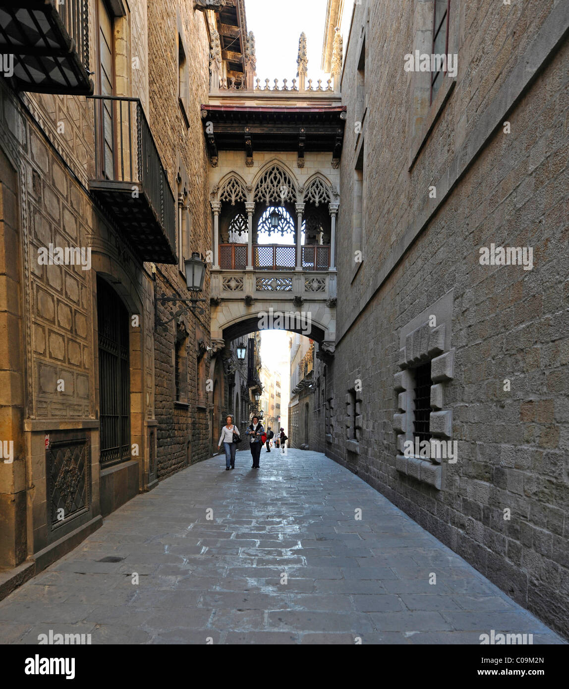 Barcelone, le Pont des Soupirs, façade latérale de la Carrer del Bisbe, cathédrale gothique de la Catedral de la Santa Creu i Santa Banque D'Images