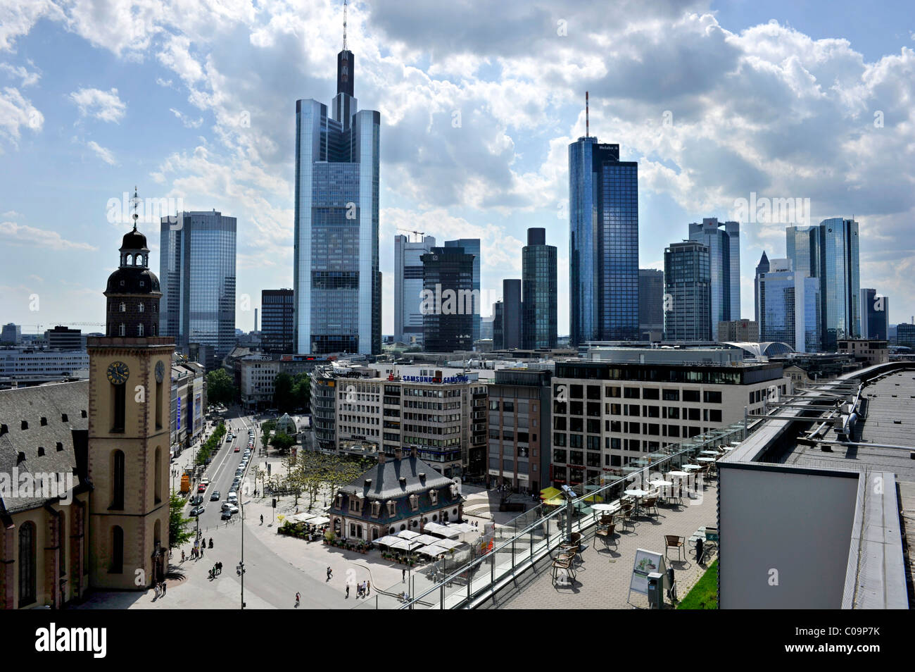 Église Katharinenkirche Hauptwache, maison de gardien, Skyline, Frankfurt am Main, Hesse, Germany, Europe Banque D'Images