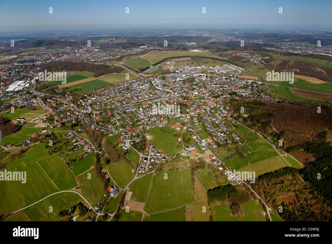 Vue aérienne, Deilinghofen, région du Sauerland, Rhénanie-du Nord, l'Allemagne, de l'Europe Banque D'Images