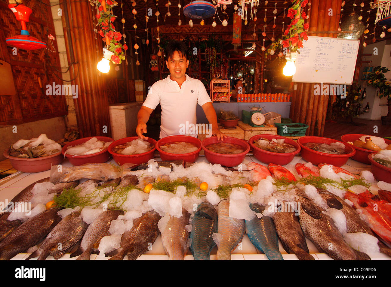 Vendeur de poisson à Cebu, Mactan, Visayas, Philippines, Asie du Sud, Asie Banque D'Images