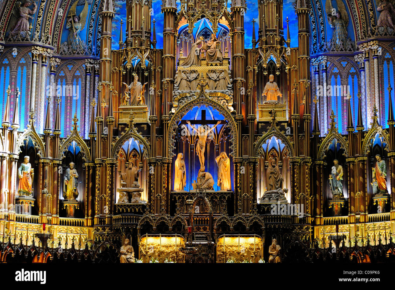 L'autel de la Basilique Notre Dame de la vieille ville de Montréal, Québec, Canada Banque D'Images