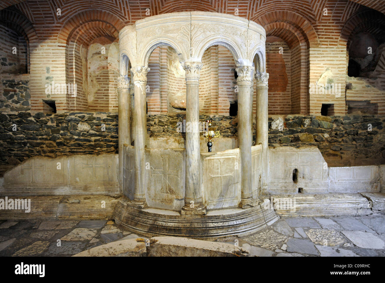Crypte, vestiges de thermes romains à partir du 4ème siècle, l'intérieur, l'église de Saint Demetrius ou Hagios Demetrio, Thessalonique Banque D'Images