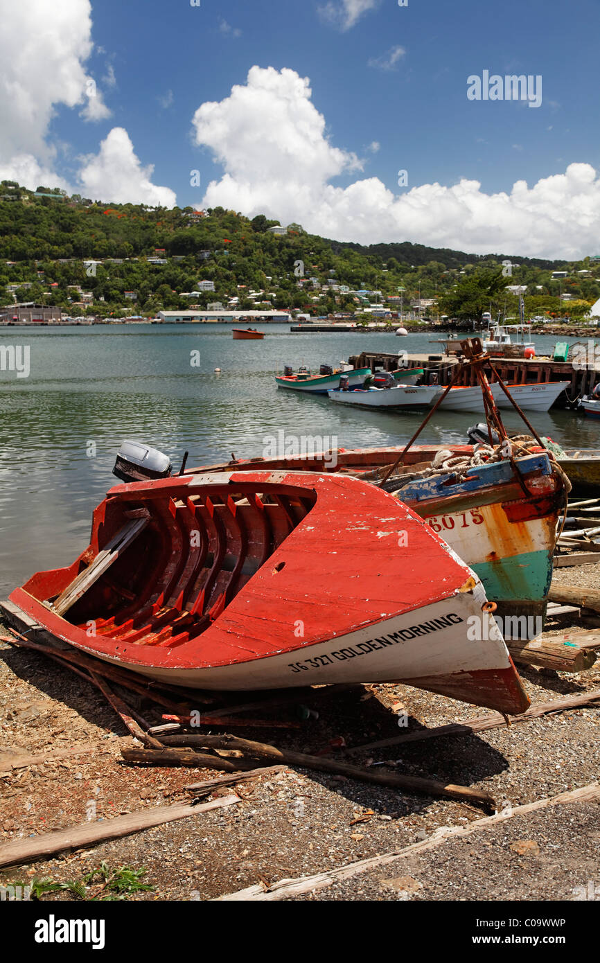 Port de pêche avec des bateaux de pêche, Castries, la capitale, Saint Lucia, LCA, îles du Vent, Lesser Antilles, Caribbean Banque D'Images