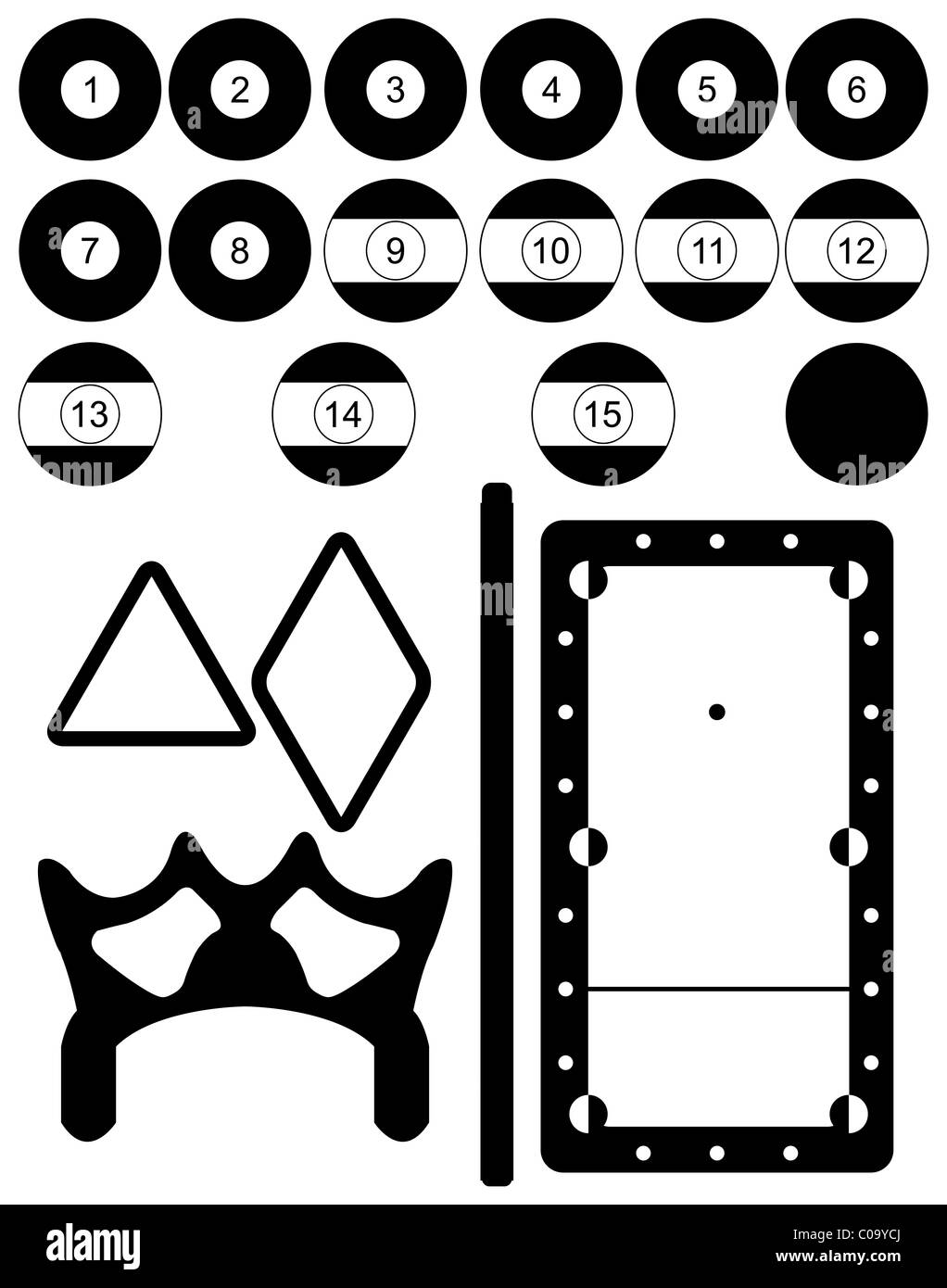 Jeu de billard Silhouettes Banque D'Images