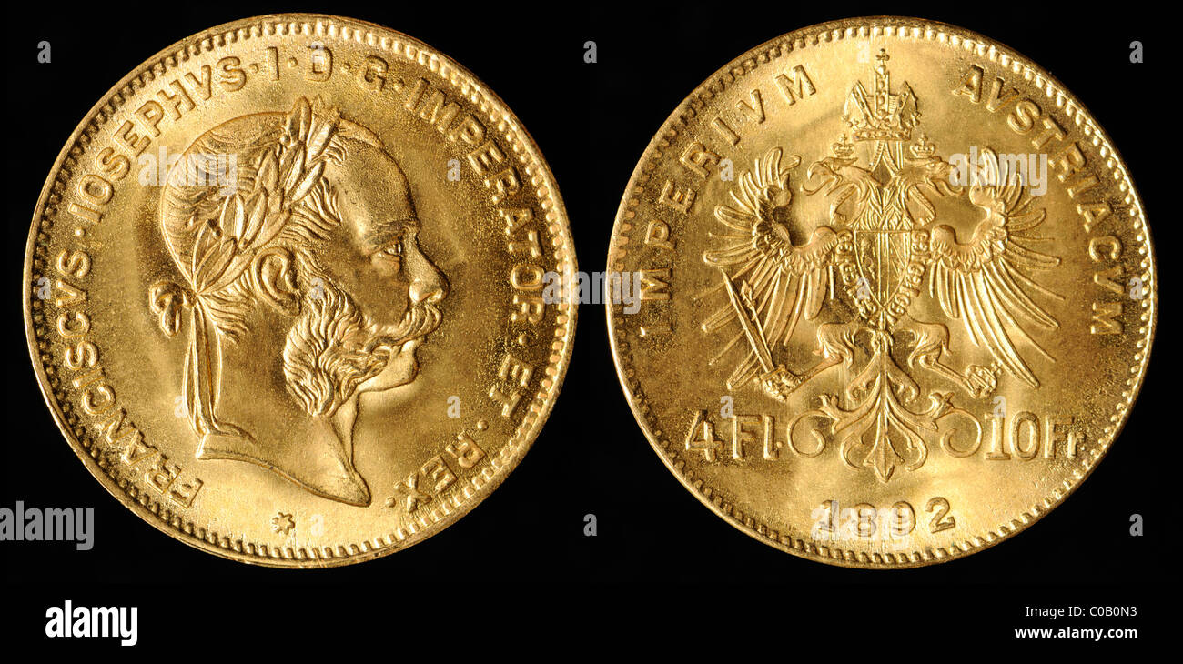 Pièce d'or. - L'empereur François-Joseph d'Autriche. 4 / 10 florins francs. 1892 Banque D'Images
