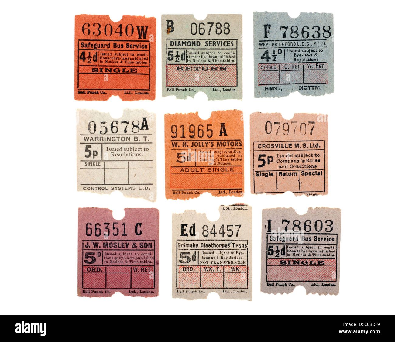 Assortiment de 9 tickets de bus. Seulement ÉDITORIALE Banque D'Images