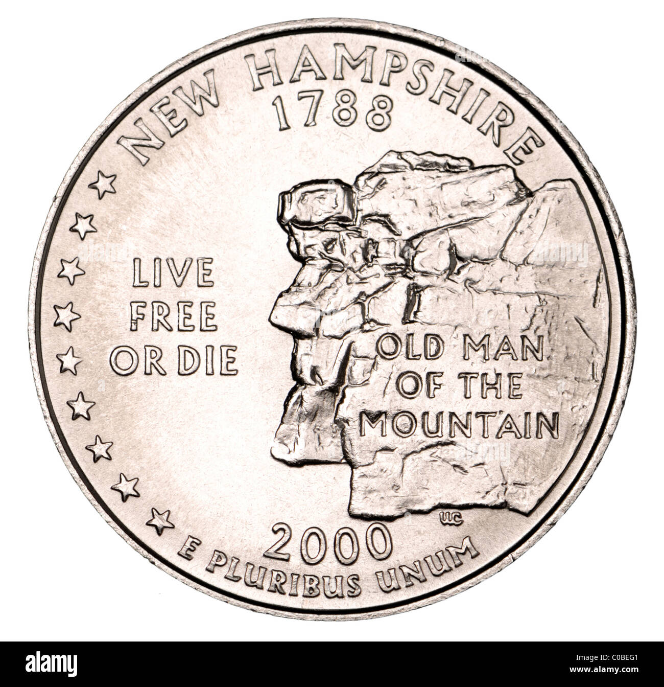 US Dollar Trimestre illustrant le New Hampshire - vieil homme de la Montagne Banque D'Images