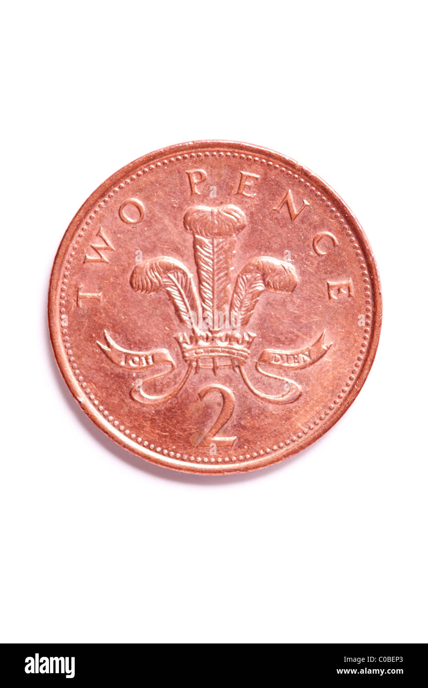 Un deux pence 2p à partir de pièce de monnaie anglaise sur fond blanc Banque D'Images