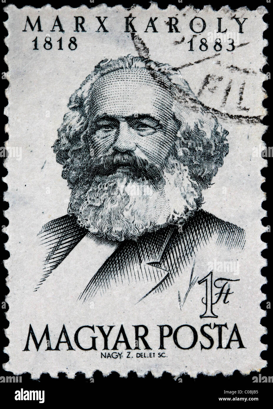 Karl Marx portrait sur un timbre Hongrois Banque D'Images