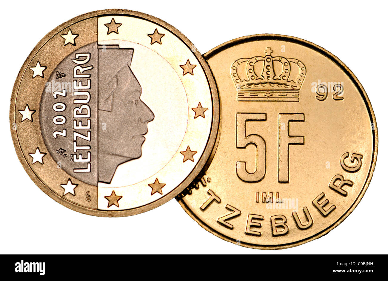 Luxembourg 1 pièce en euro à partir de 2000 et 5 pièce à partir de 1992 Franc Banque D'Images