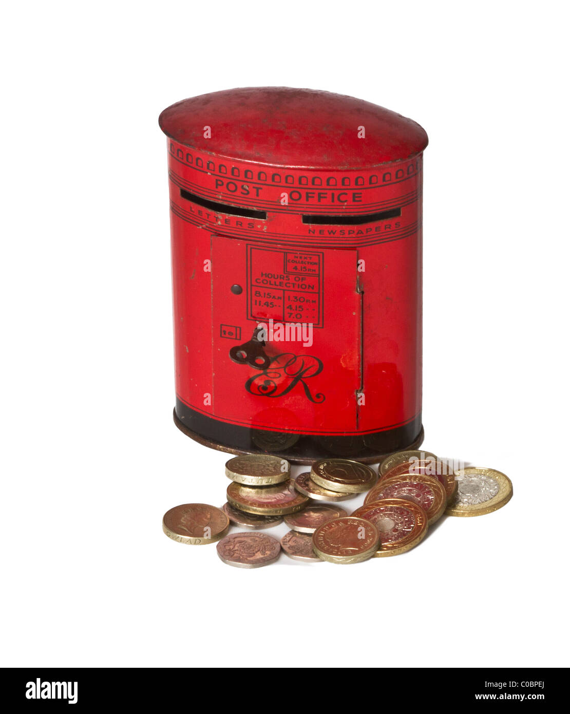 Bureau de poste l'argent rouge fort de l'année 1953 avec des pièces de couronnement Banque D'Images