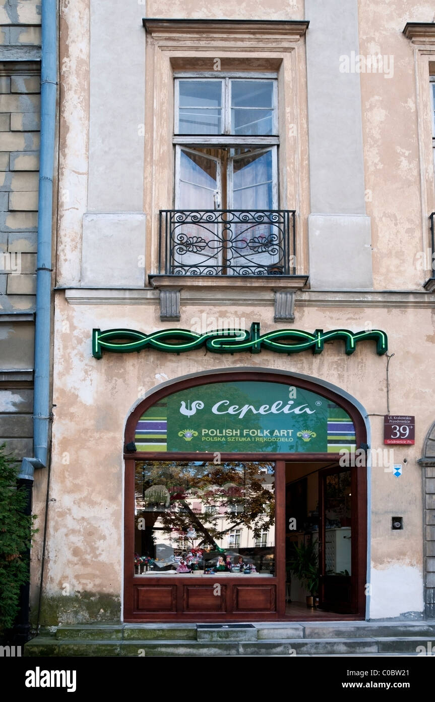 Cepelia petite boutique avant, extérieur, avec l'Art Populaire polonais cadeaux et souvenirs, Varsovie, Pologne l'Europe, l'UNION EUROPÉENNE Banque D'Images