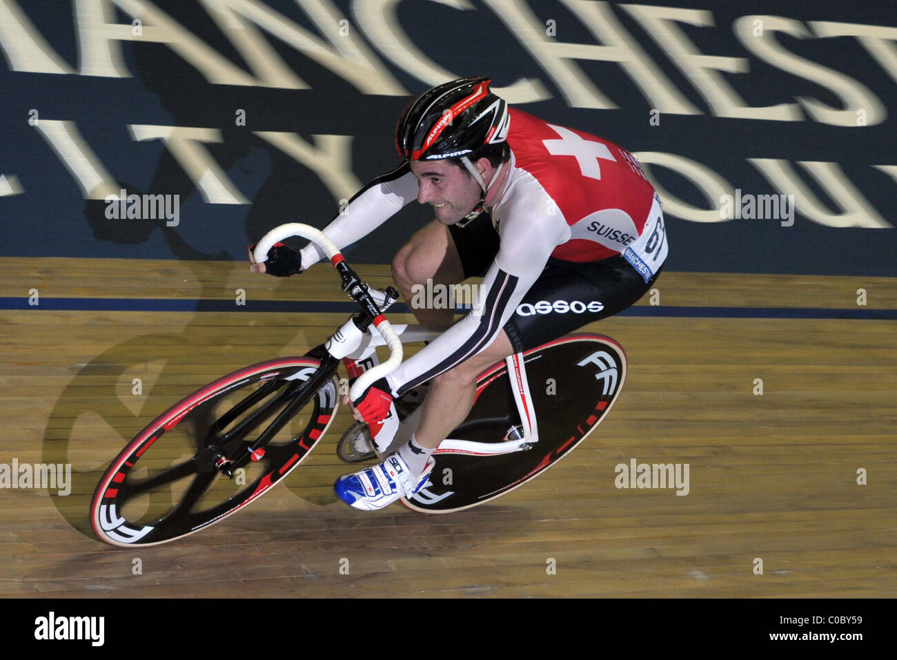 Tristan Marguet (Suisse). Mens Omnium. Coupe du Monde UCI. Vélodrome de Manchester Banque D'Images
