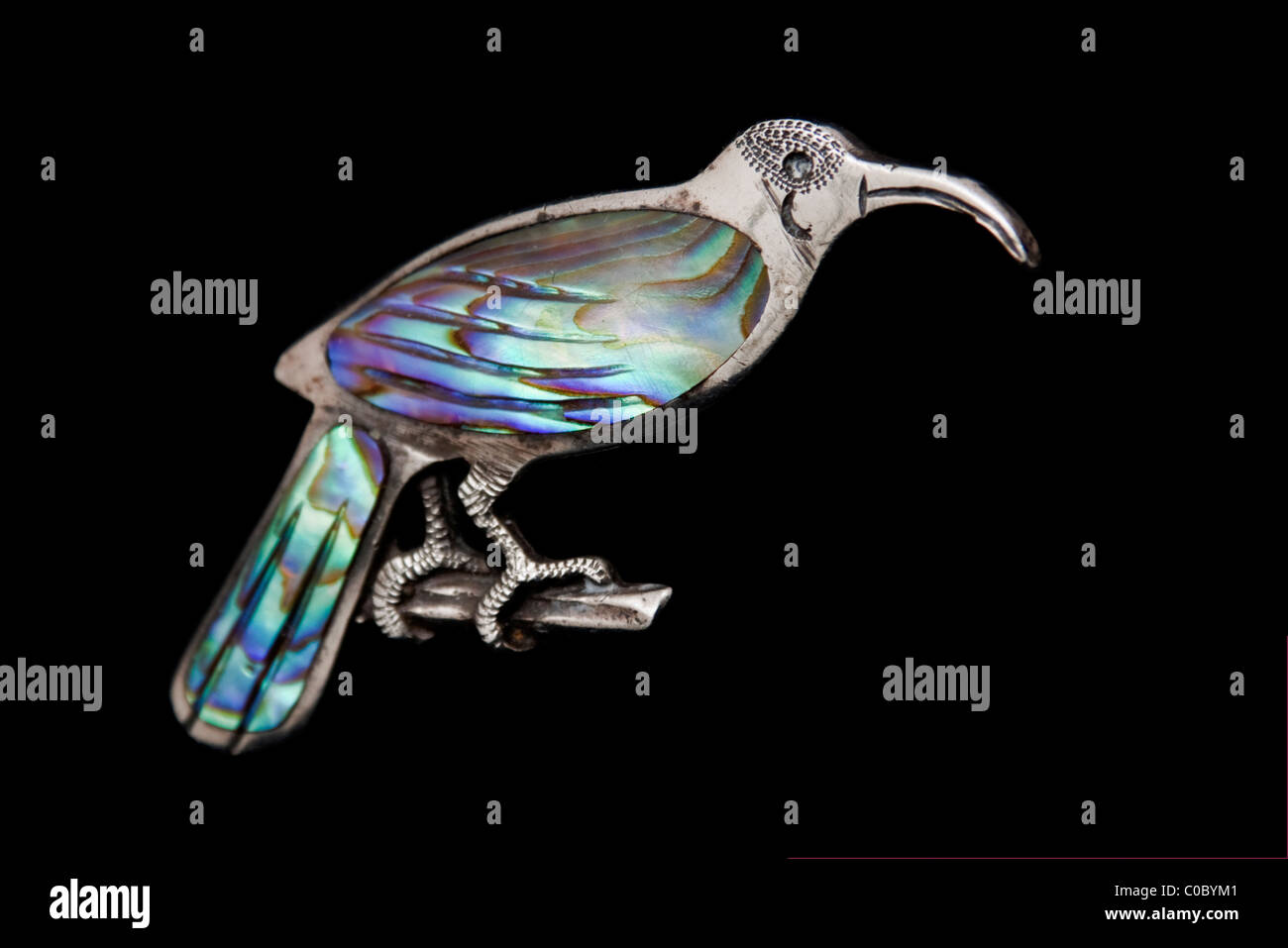 Broche en Argent Sterling Edwardian rare de l'oiseau Huia (maintenant disparu) de Nouvelle-Zélande Banque D'Images