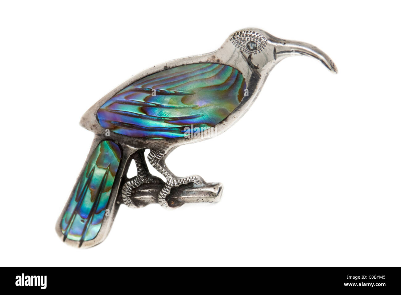Broche en Argent Sterling Edwardian rare de l'oiseau Huia (maintenant disparu) de Nouvelle-Zélande Banque D'Images