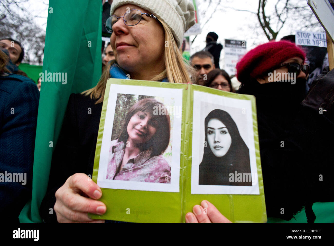 Manifestation devant l'ambassade d'Iran à Londres Banque D'Images