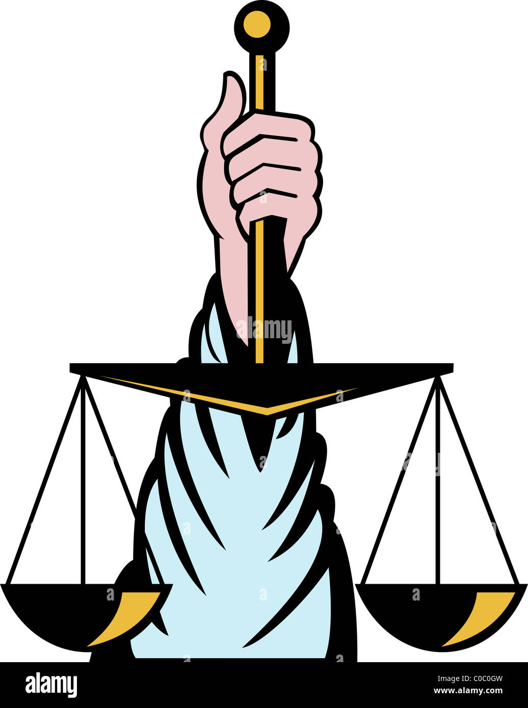 Illustration d'une main tenant balance de la justice isolated on white Banque D'Images
