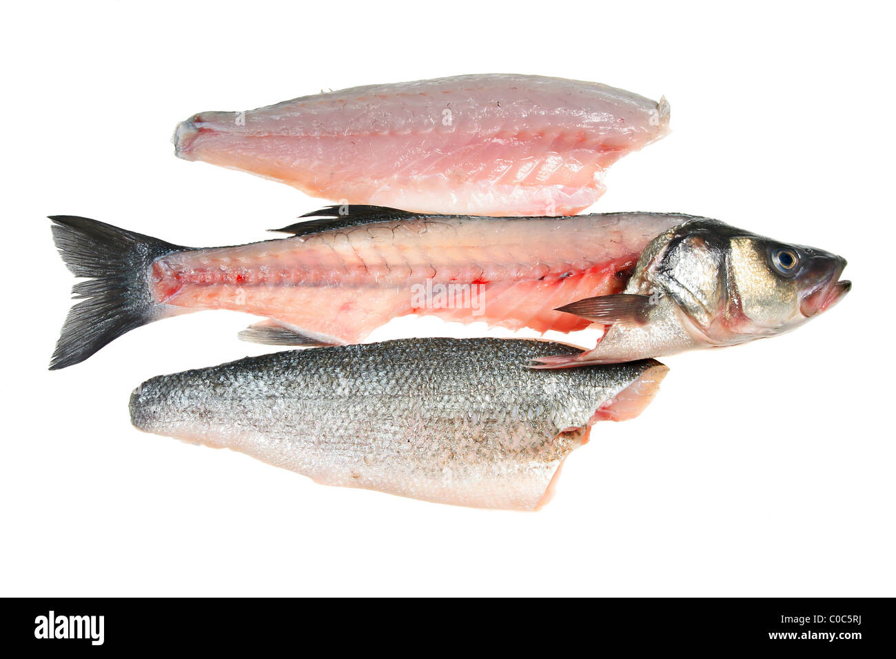 Filets de poisson en filets et isolated on white Banque D'Images