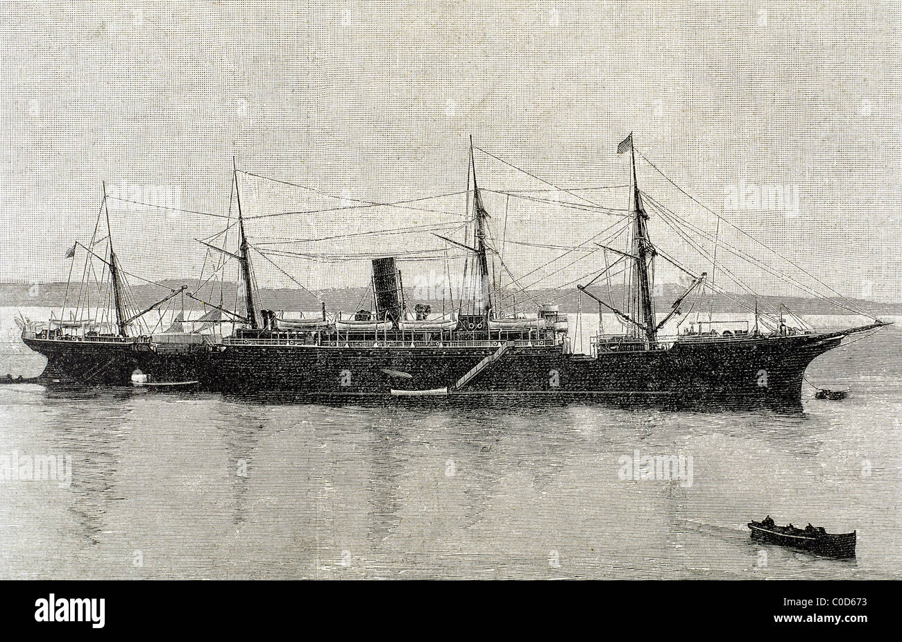Mail bateau "Reine Cristina', appartenant à la compagnie Transatlantique. 1892. Gravure du 19 ème siècle. L'Espagne. Banque D'Images