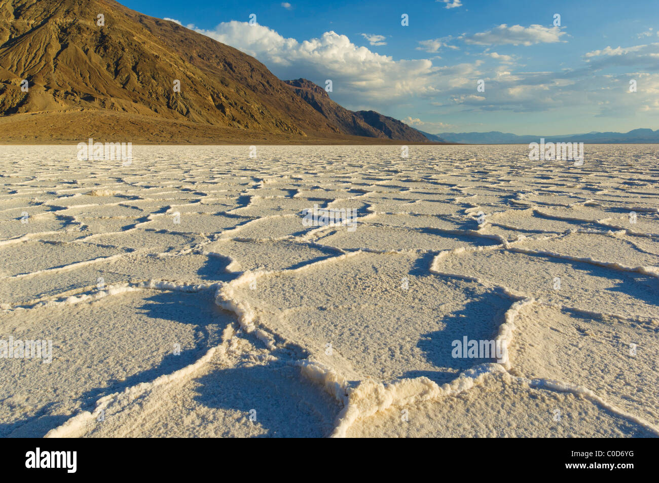 Les polygones de sel du bassin de Badwater pan à Death Valley National Park, California, USA Banque D'Images