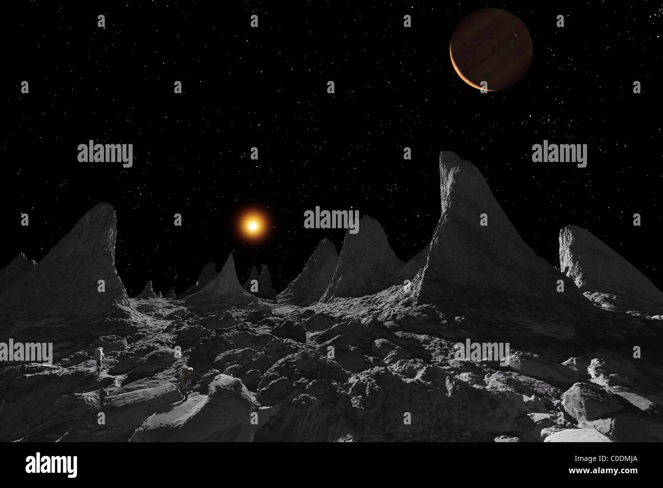 Les flèches de glace de la lune de Jupiter Callisto ont été créés lorsque la glace plus doux évaporé, laissant derrière eux plus de cœurs. Banque D'Images