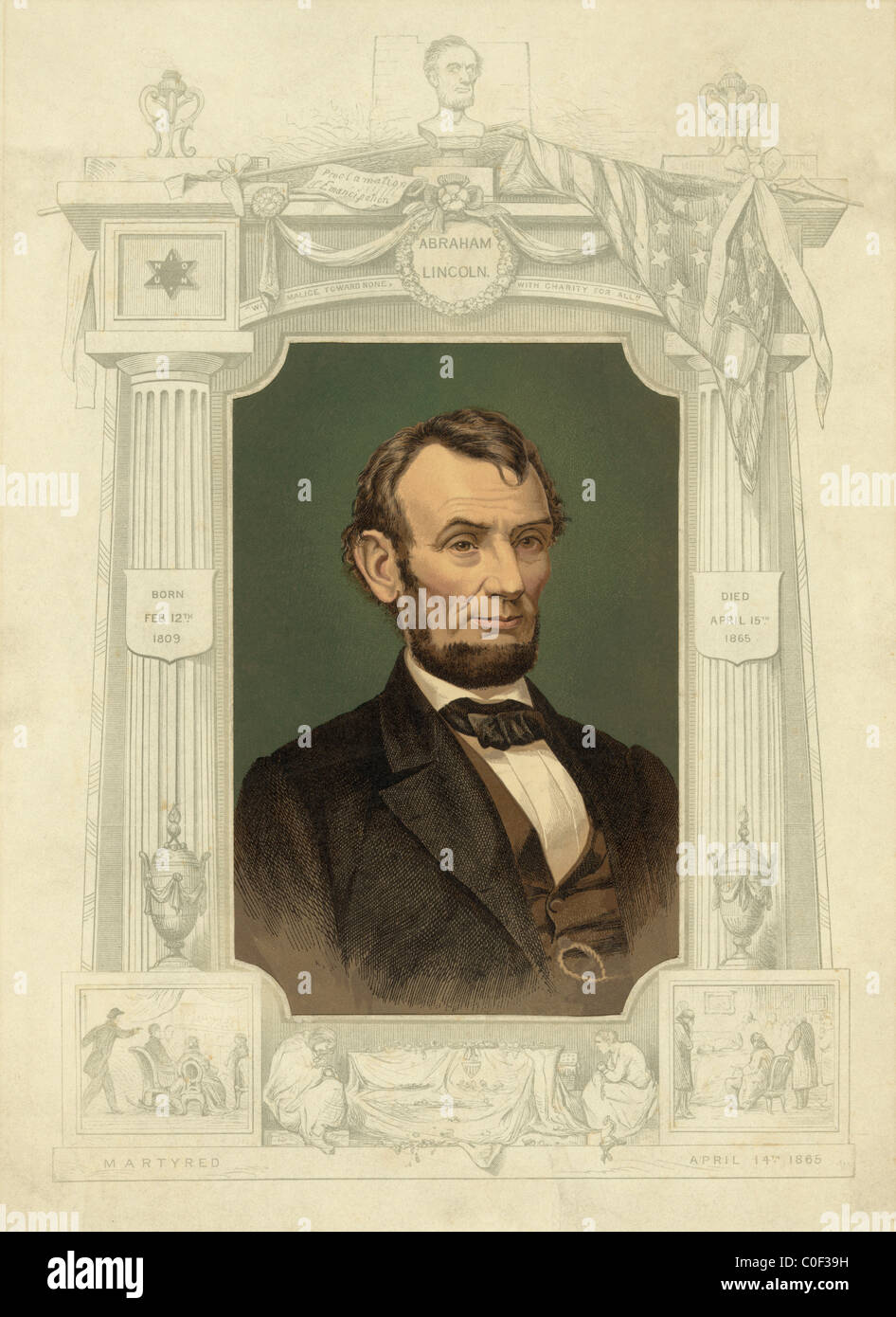 Le président Abraham Lincoln, né le 12 février 1809, est décédé le 15 avril 1865, 14 avril 1865 martyrs Banque D'Images