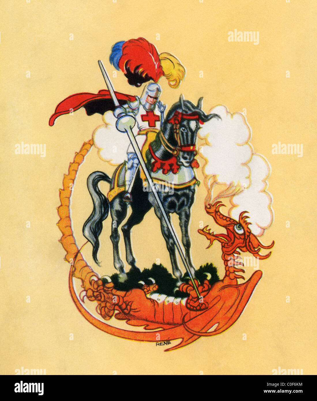 Saint Georges et le Dragon, de la Golden Wonder Livre publié en 1934. Banque D'Images