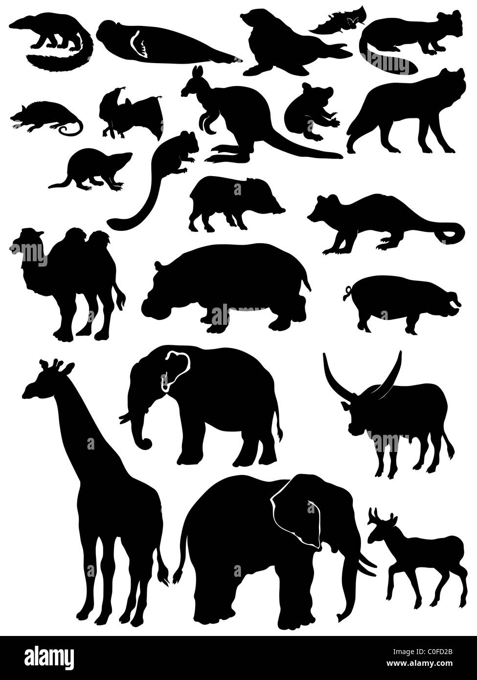 Silhouettes de la faune africaine Banque D'Images