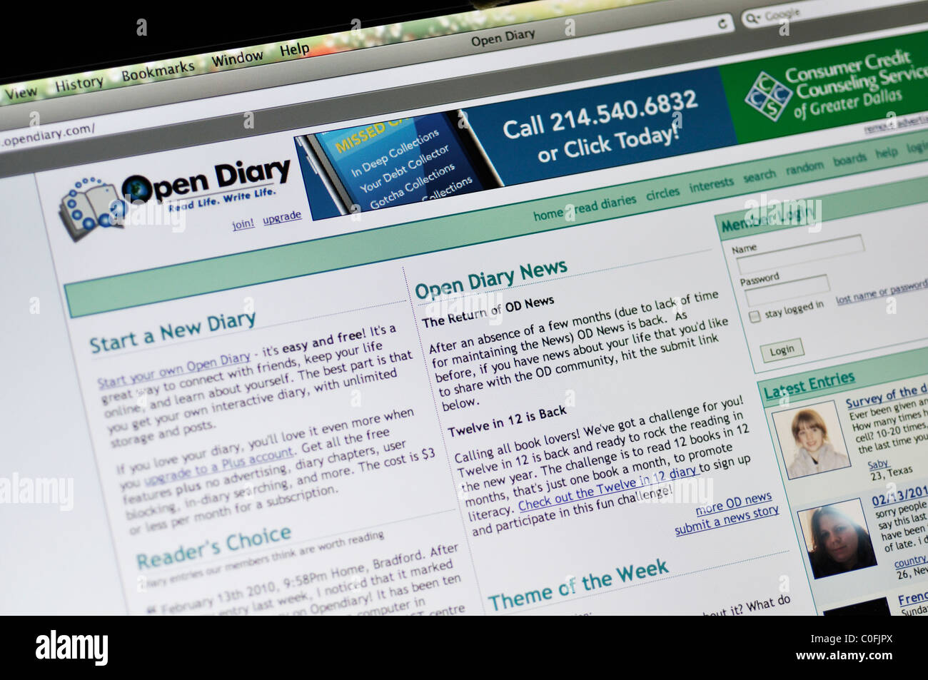Site web blog journal intime ouvert Banque D'Images