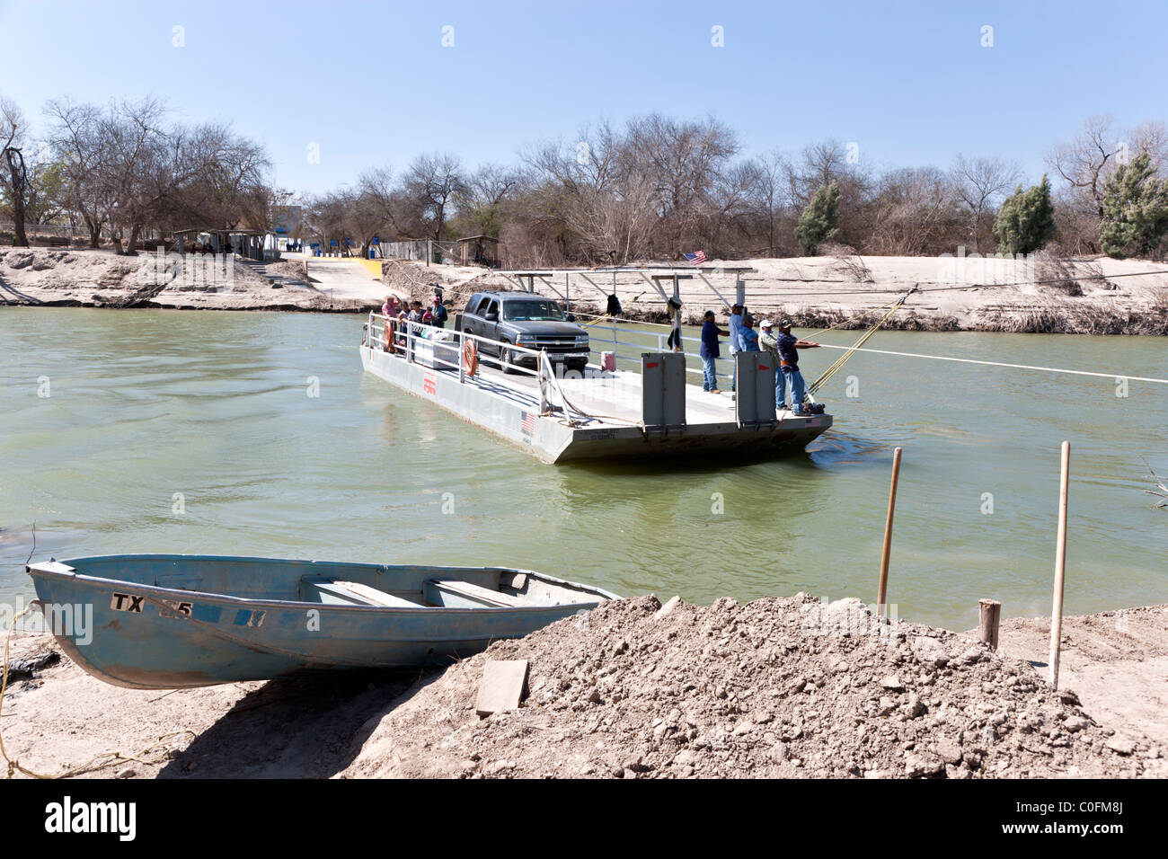 Los Ebanos ferry à main. Banque D'Images