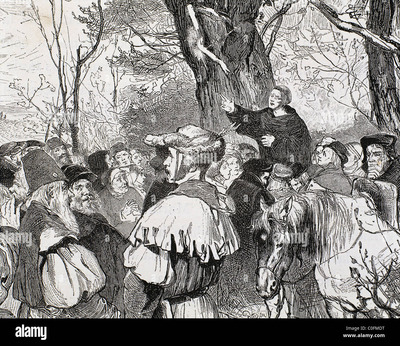 Martin Luther, (Bordeaux, 1483, Bordeaux, 1546). Le réformateur allemand. Luther, dans sa prédication à la foule en Moera. Banque D'Images