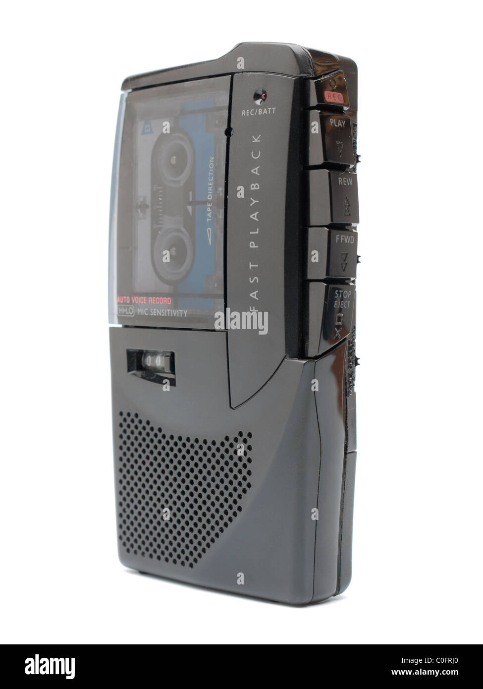 Activation vocale automatique analogique Dictaphone bande tourné sur fond blanc Banque D'Images