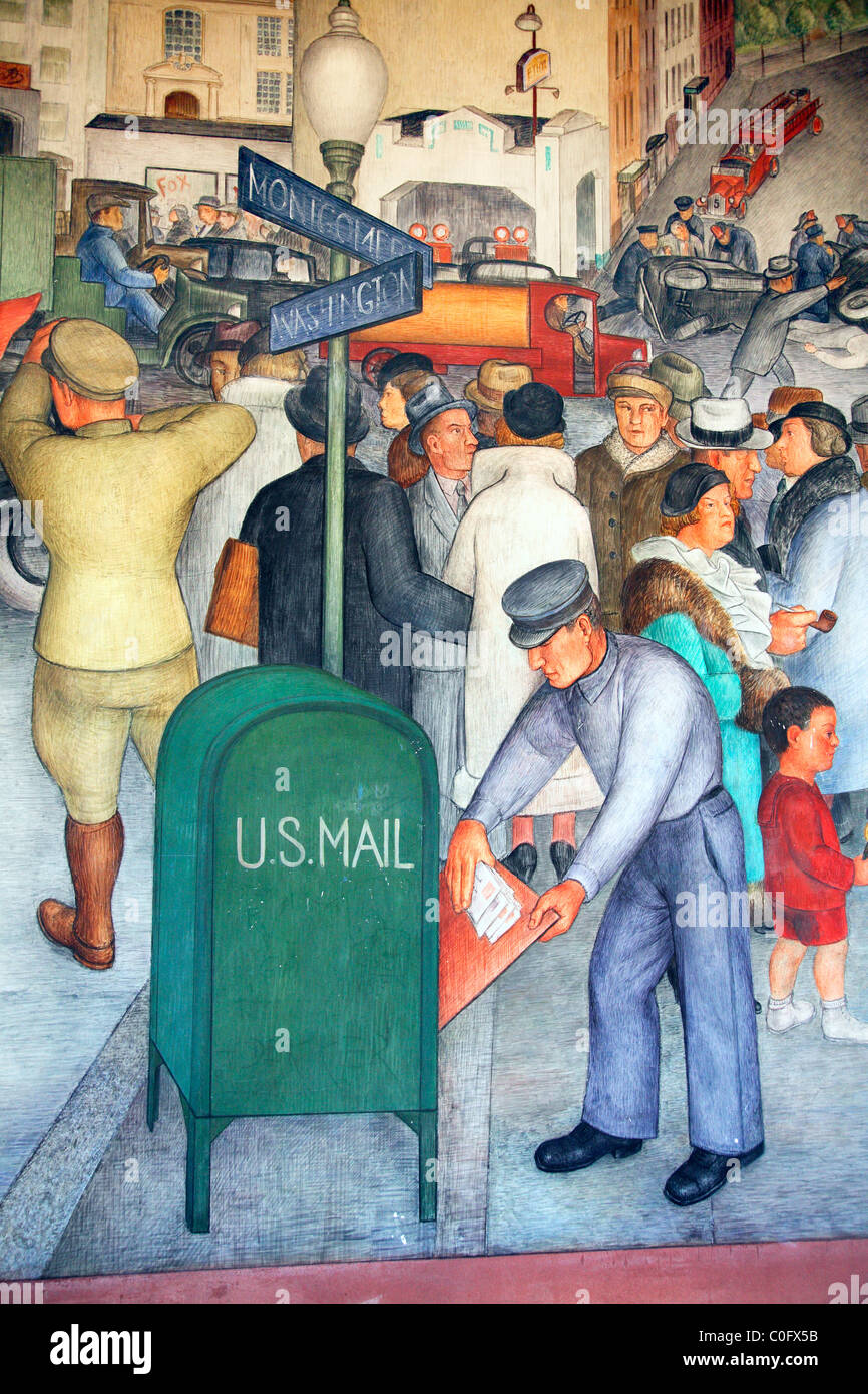 Peinture murale de la Coit Tower San Francisco California USA Banque D'Images