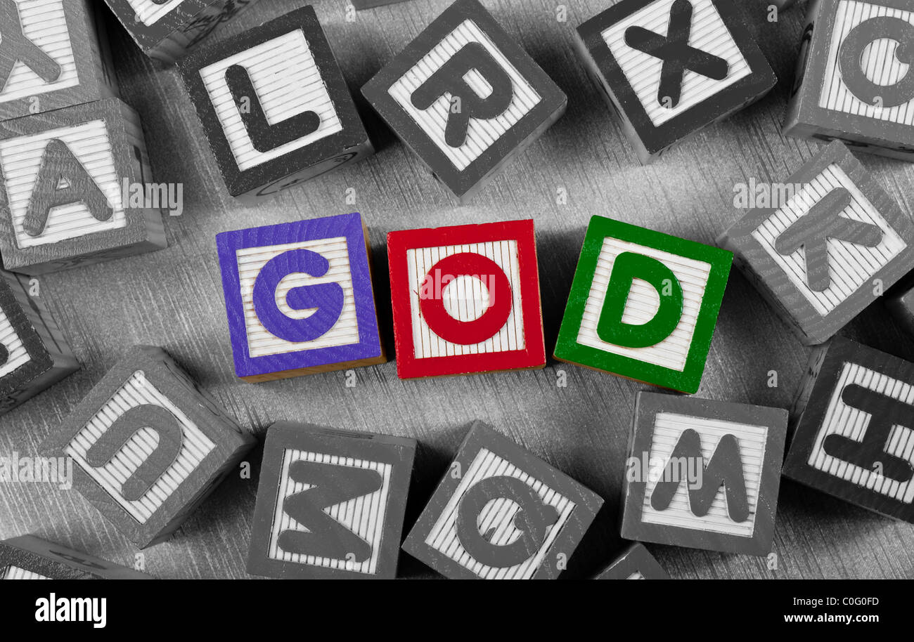 Blocs en bois avec le mot Dieu en couleur Banque D'Images