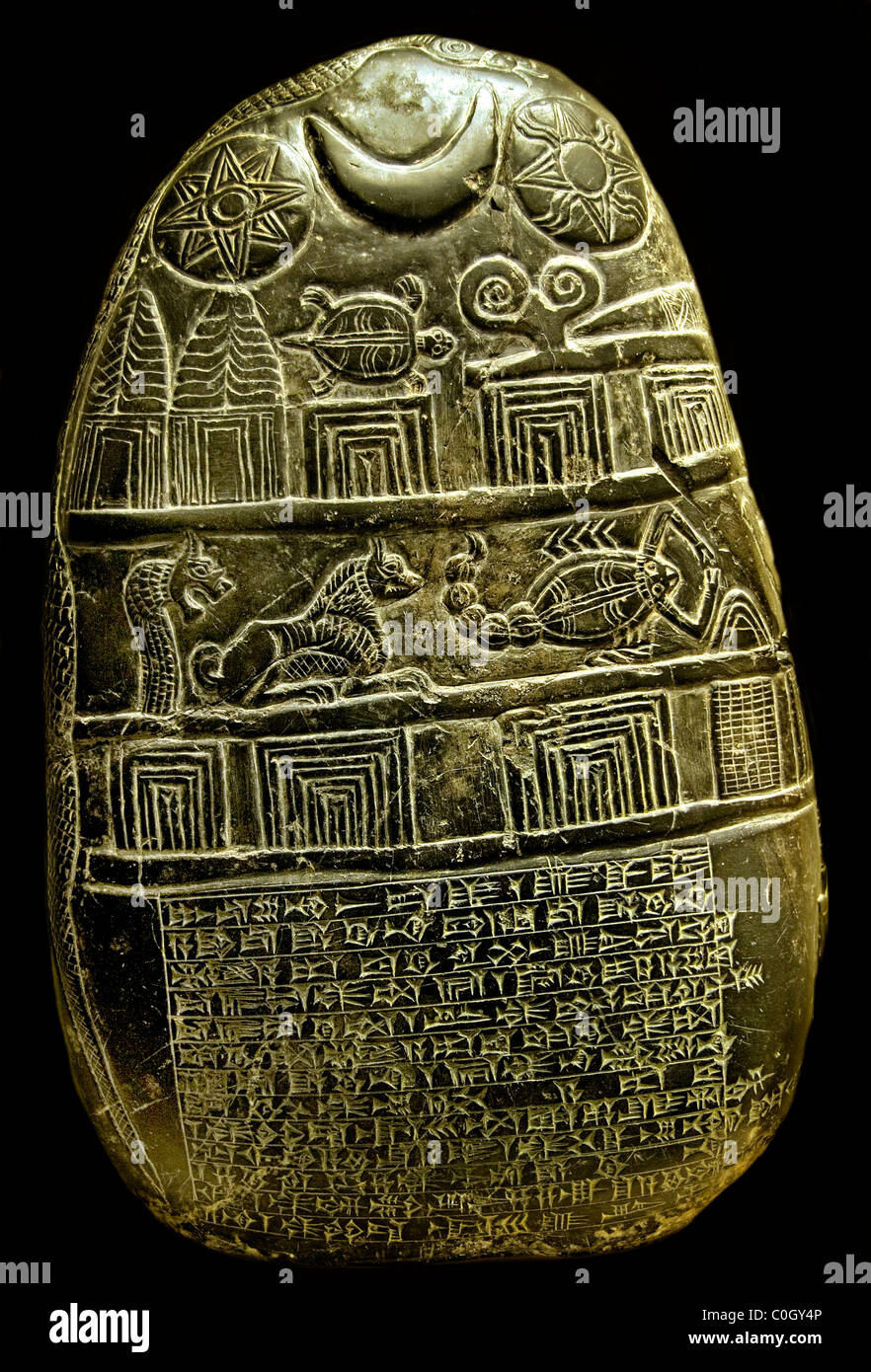 1125 1100 BC Kudurru document pierre pierres limitrophes de l'ancienne Mésopotamie Kassites vassaux malédiction mutiler Banque D'Images