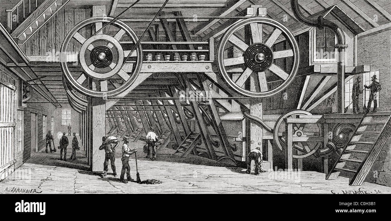 Machines utilisées pour le broyage de minerai d'argent au Nevada, l'Amérique au 19e siècle. Banque D'Images