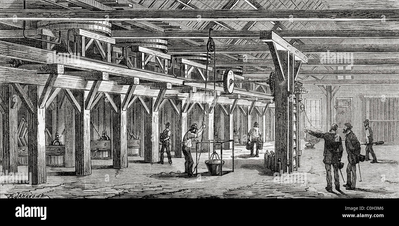 Les usines de fusion utilisé pour extraire du minerai d'argent au Nevada, l'Amérique au 19e siècle. Banque D'Images