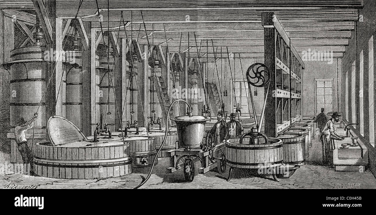 Machines utilisées dans la purification de l'argent à la fusion et l'usine de Cari Gould dans le Nevada, l'Amérique au 19e siècle. Banque D'Images
