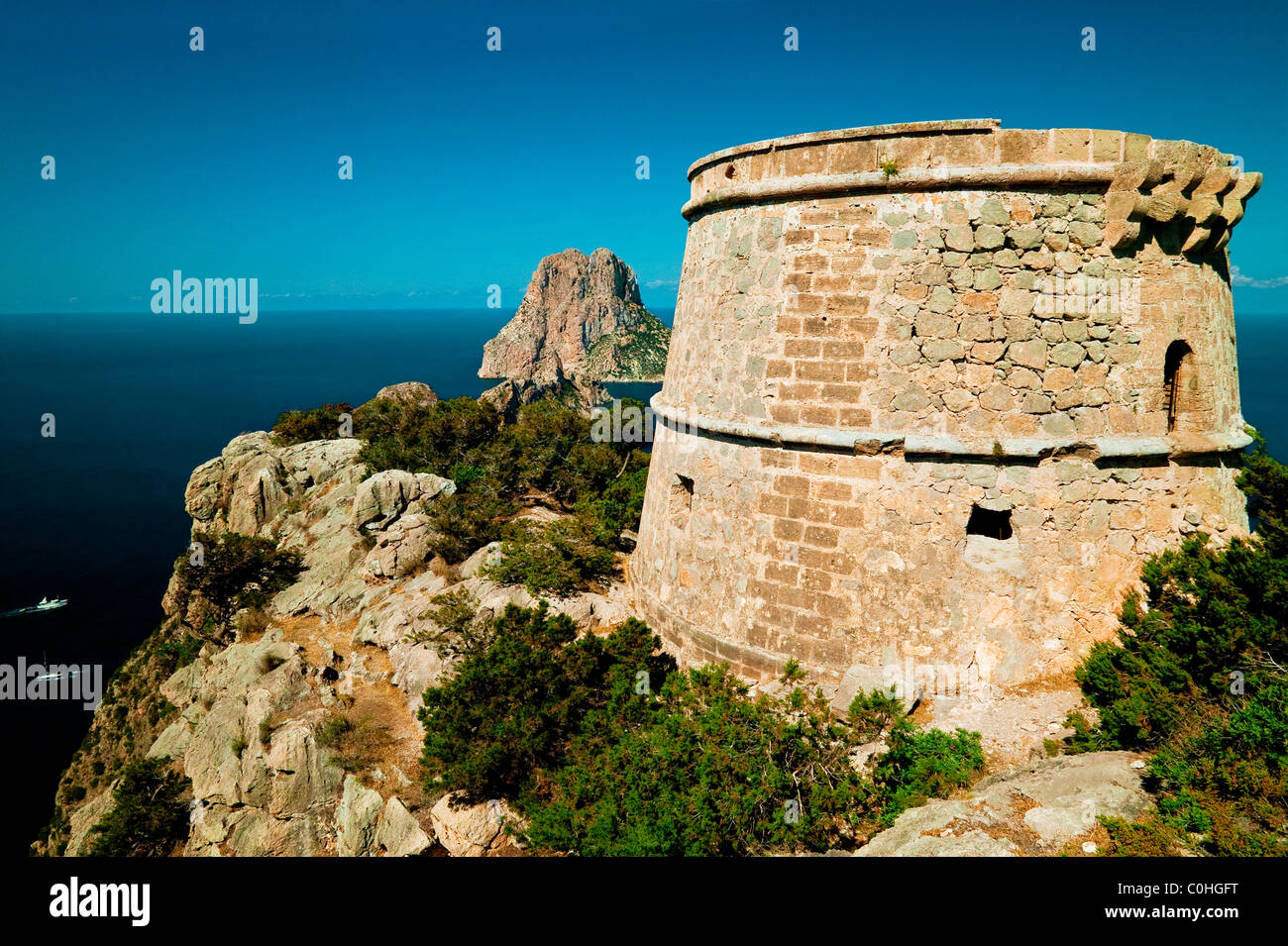 Tour de es Savinar, Es Vedra, Ibiza, Baléares, Espagne Banque D'Images