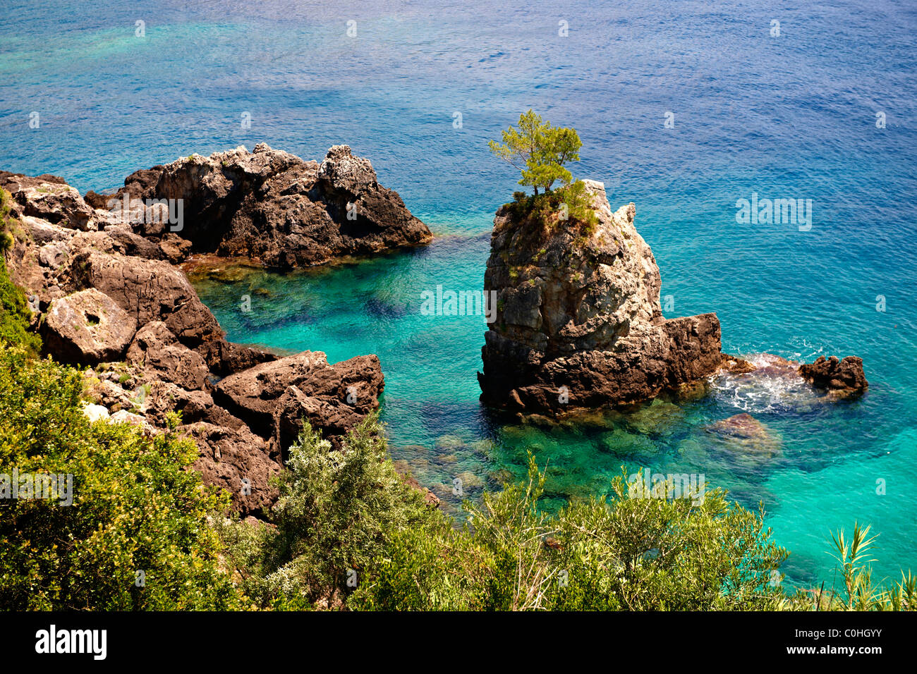 Formations de roche sédimentaire les falaises de Paleokastritsa Corfou, Îles Ioniennes grecque Banque D'Images