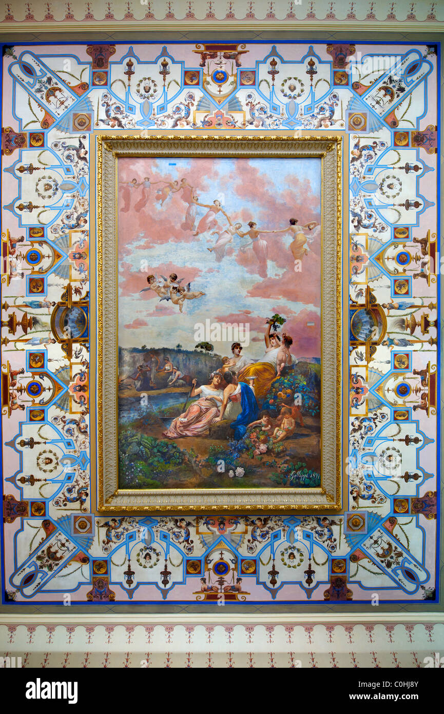 Corfou Achilleion Palace peinture plafond couloir Banque D'Images