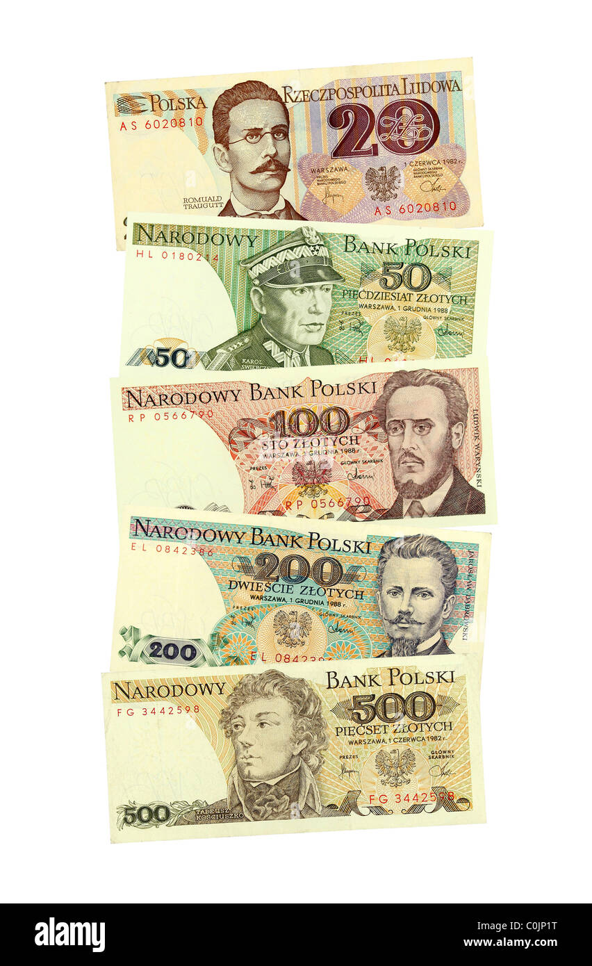 Ensemble de billets de banque polonais de 100 Zlotych années 1980