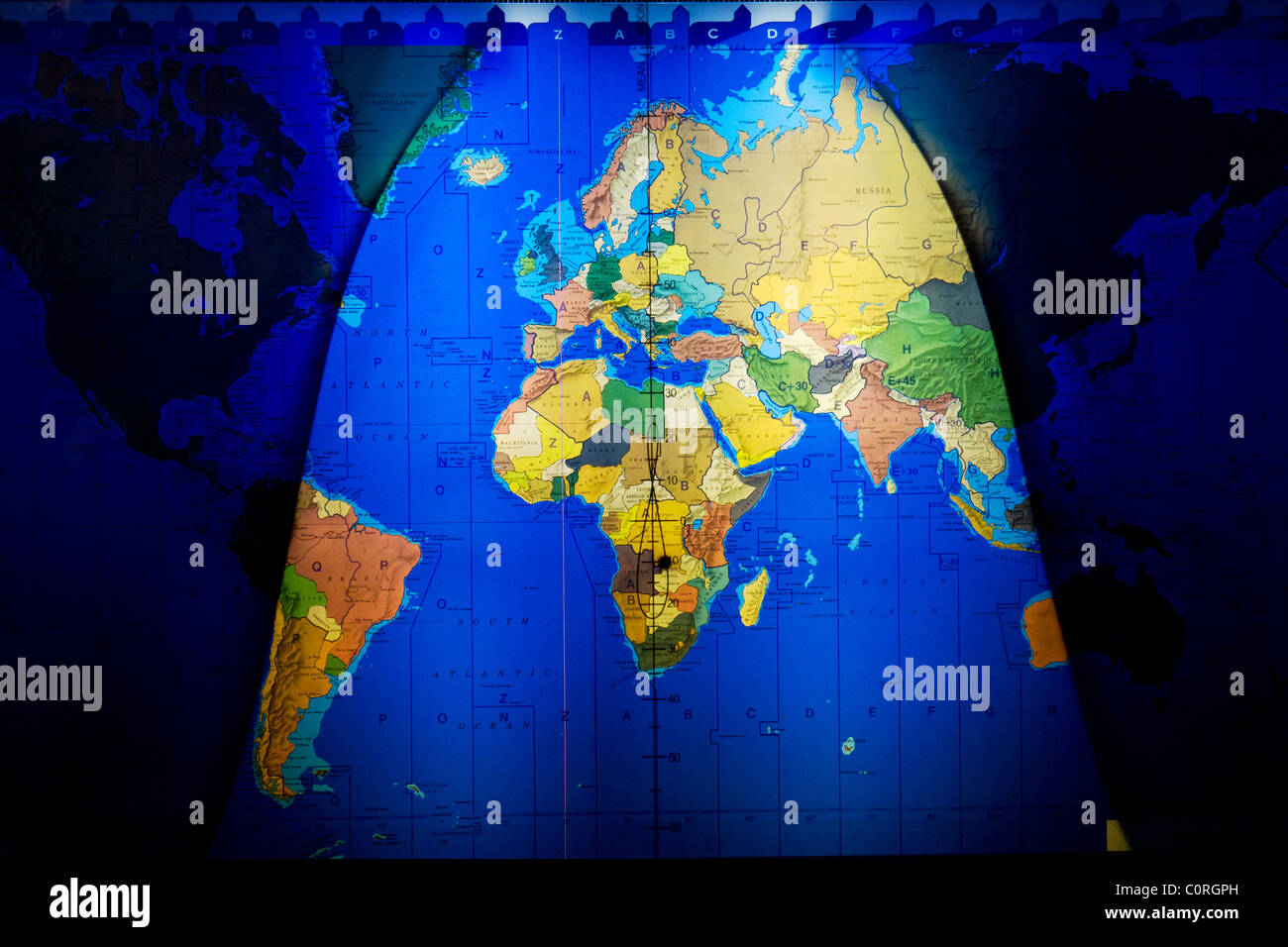 Carte du monde montrant où le soleil brille, le jour. Banque D'Images
