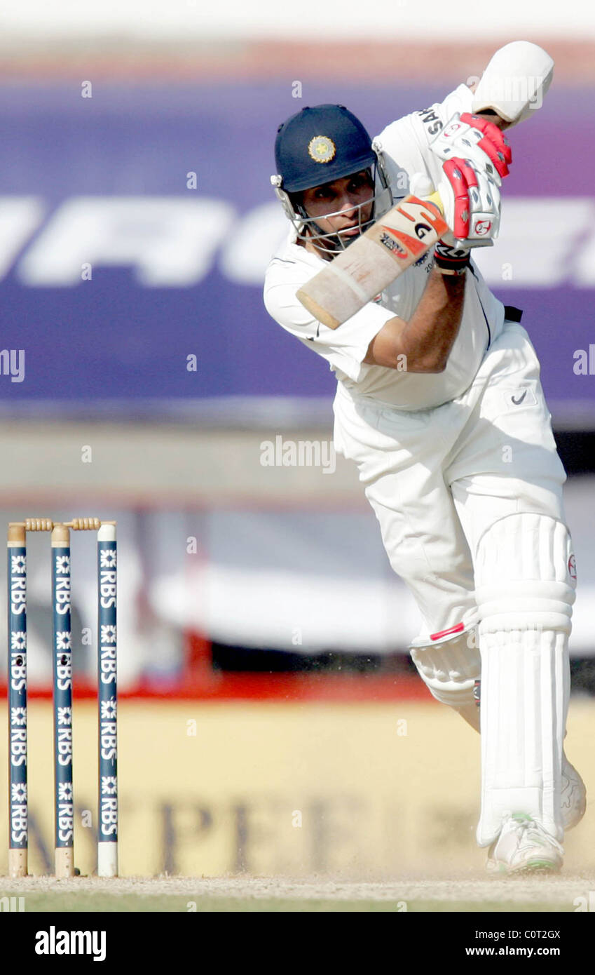 VVS Laxman Jour 2 de l'Angleterre et l'Inde 1er jeu de cricket Test Chennai, Inde - 12.12.08 Banque D'Images