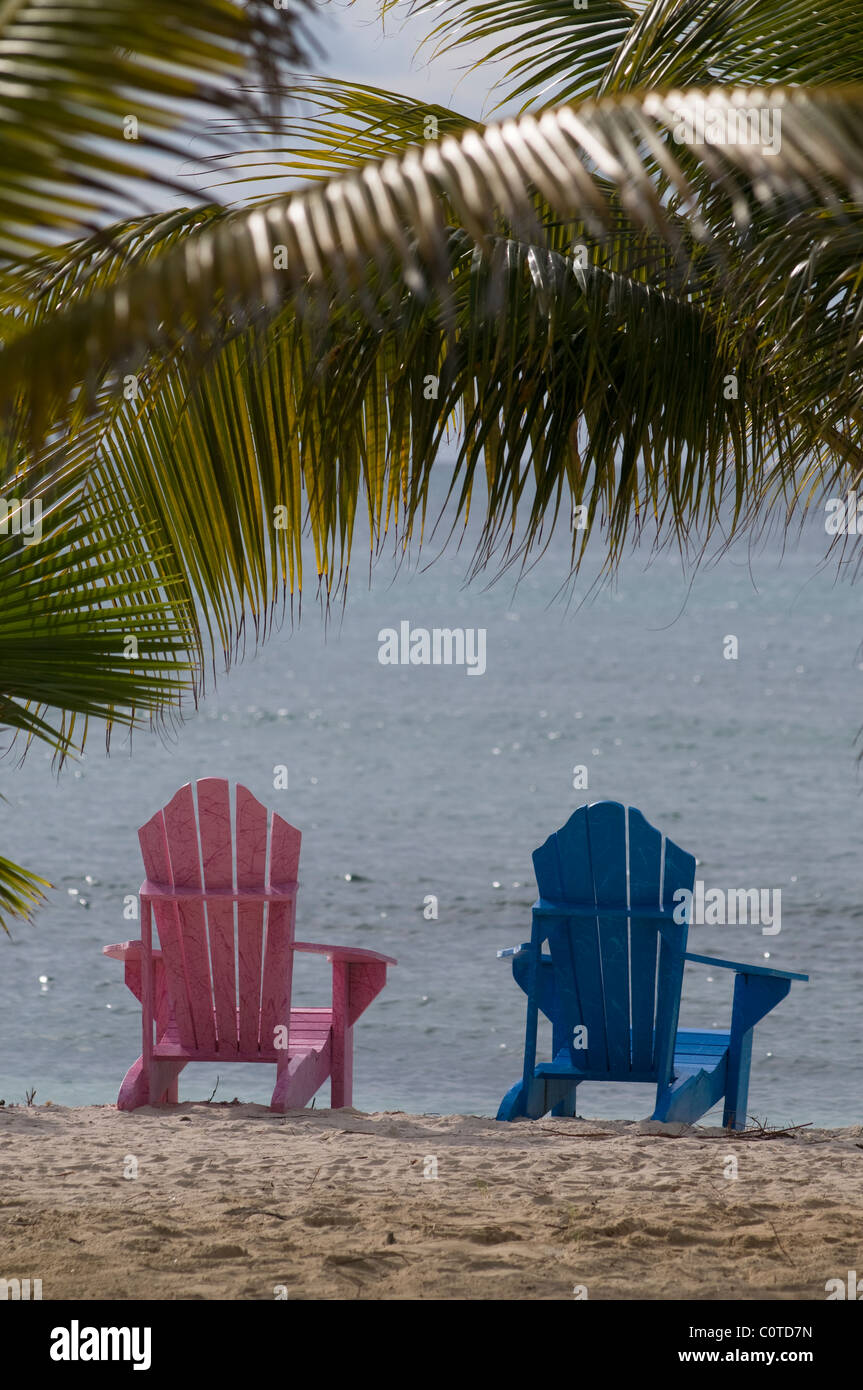Chaises de couleur vive sur la plage à Aruba. Banque D'Images
