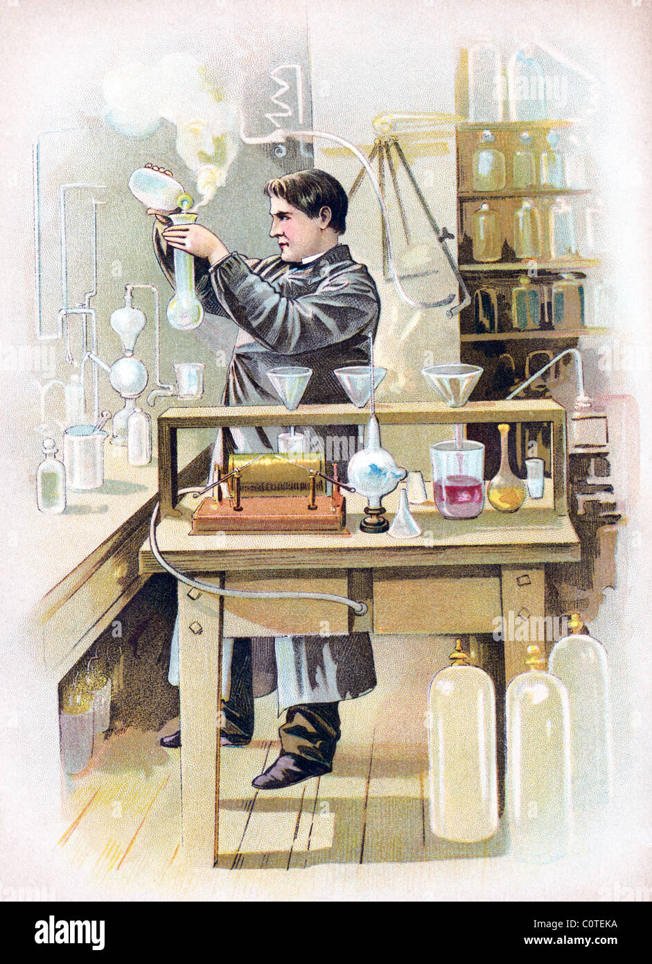Thomas Alva Edison (1847-1931) était un inventeur américain. En 1879, il produit la première lampe à incandescence pratique commercialement Banque D'Images