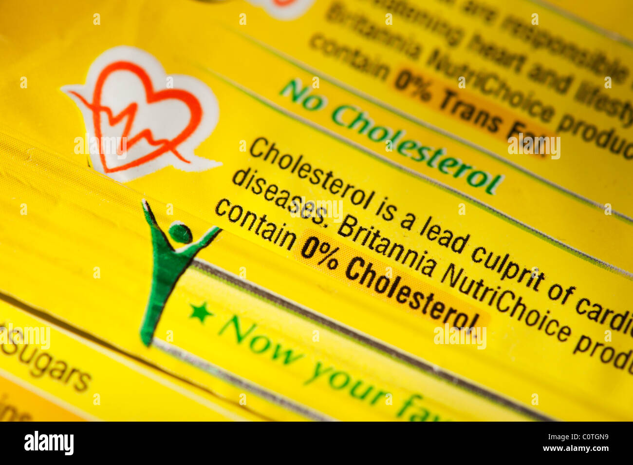 Sans cholestérol et sans gras trans conseils alimentaires sur un paquet de nourriture indienne. L'Inde Banque D'Images